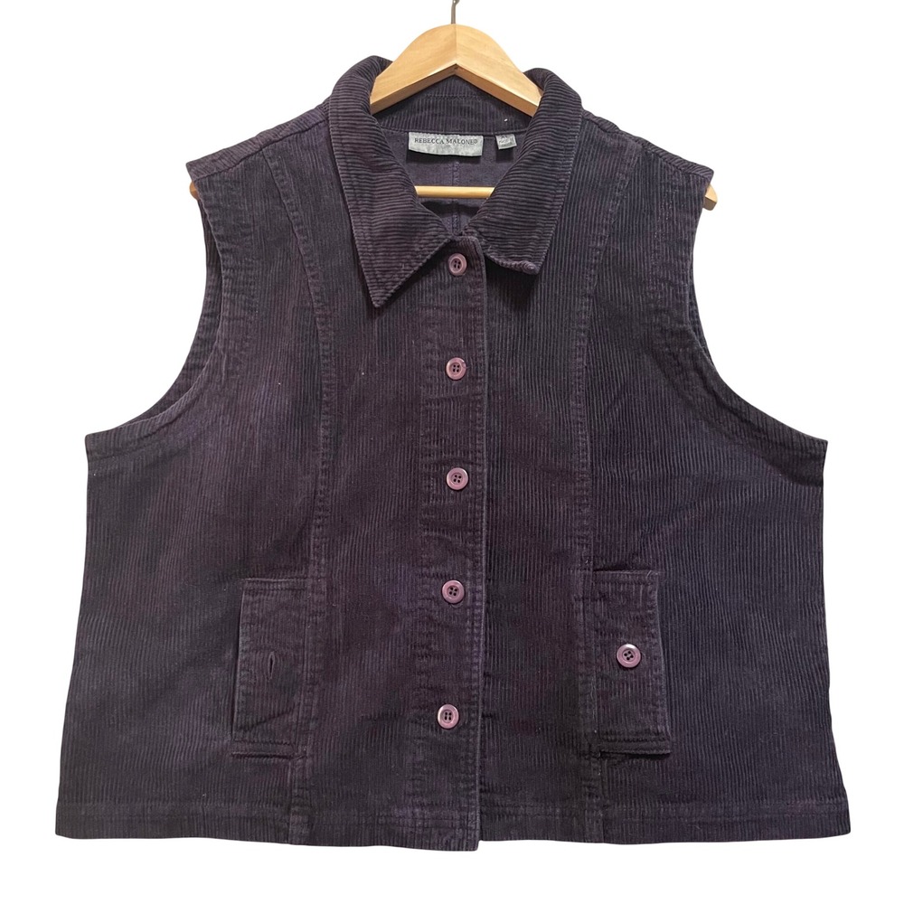 Rebecca Malone Vest Womens XL Purple Corduroy Button Front Dark Academia Retro